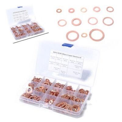 #ad 280 Pcs 12 Sizes Solid Copper Crush Washers Assorted Seal Flat Ring Hardware kit $24.00