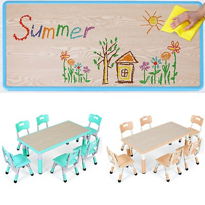 #ad Kids Table and 6 Chairs Set Height Adjustable Children Activity Art Craft Table $151.99