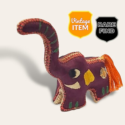 #ad Vintage Ornate Stuffed Satin Embroidery Elephant 2.75 Inch long Ornament. RARE $9.95