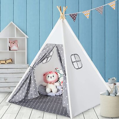 #ad SISTICKER Teepee Tent for Kids with Cute Gray Star Pattern Kids Gifts for G... $40.53