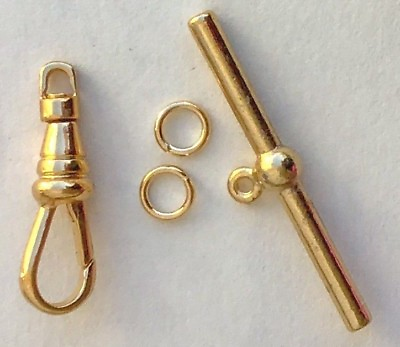 #ad 1 Set GOLD Tone Swivel Clip amp; T Bar Toggle Clasp 1.5quot; Pocket Watch Chain Repair $21.60