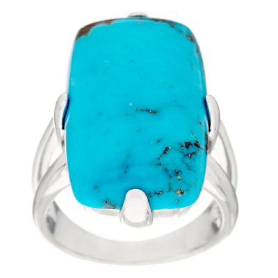 #ad Kingman Turquoise Sterling Silver Bold Elongated Cushion Ring Size 6 Qvc $269.00 $169.15