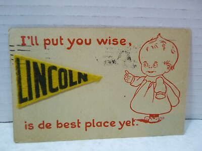 #ad c1910 Attached Felt Pennant Greetings Lincoln Nebraska Postcard C $9.99