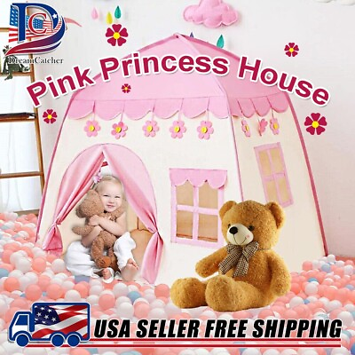 #ad Pink Princess Castle Play Tent Kids Girls Playhouse fr Indoor Outdoor Game House $24.99