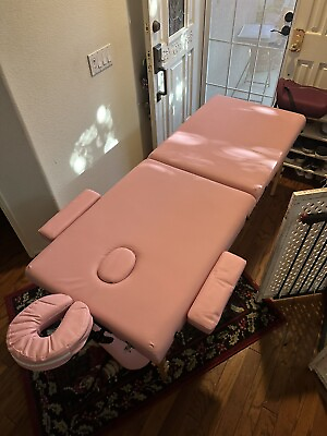 #ad Adjustable Massage Bed Folding Portable Spa Table Pink $150.00