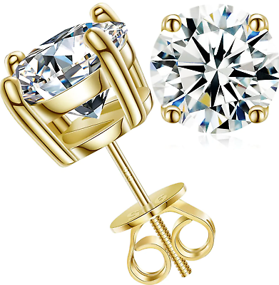 #ad 1.6 CT 6 mm Moissanite Earrings Diamond 18K Yellow Gold Plated sterling silver $139.99