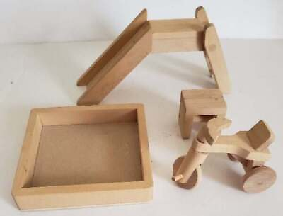 #ad Handmade Wooden Dollhouse Playground Equipment Slide Tricycle Sandbox Chair $22.45