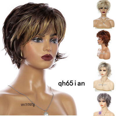 #ad Charm Women#x27;s Wig Short Brown Blonde Gray Red Curly Ladies Hair Wig Full Wigs $17.99