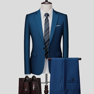 #ad Men#x27;s Suit 2pcs Set Blazers Pants Business Gentleman Formal Dress Plus Size $96.70