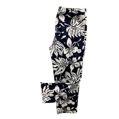 #ad Size 12 Lauren Ralph Lauren Women#x27;s New Barbados Crop Pants Navy Blue White Side $39.00
