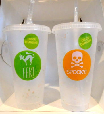 #ad 2 Color Changing Confetti Cold Cups 16 oz. BPA Free Reuse Halloween EEK SPOOKY $13.49