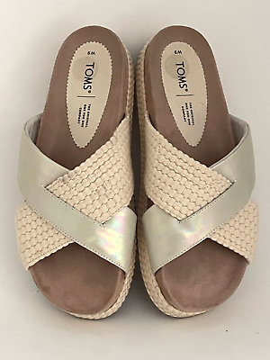 #ad TOMS Paloma Slides Iridescent Silver amp; Cream Rope Platform Sandals Women’s 9 $27.98