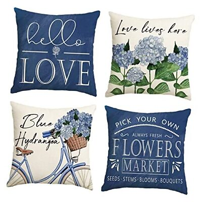 #ad Hello Love Blue Hydrangea Bicycle Throw Pillow Covers 18 x 18 18 x 18quot; Bule $29.07