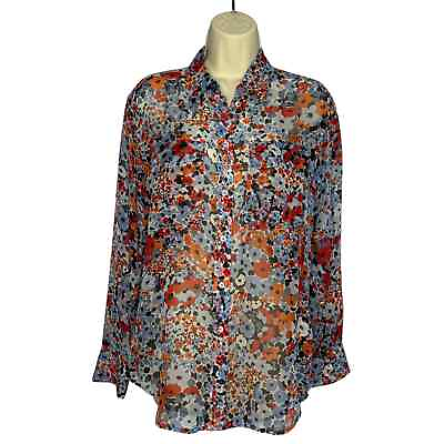 #ad Equipment Floral Silk Button Front Blouse Semi Sheer Long Sleeve Women#x27;s XSmall $59.00