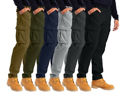 #ad Alamo Men#x27;s Straight fit Cargo Combat Trousers 6 pocket Workwear full Pants $24.99