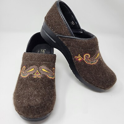 #ad Sanita Womens Size 38 Sz 7.5 Vegan Brown Embroidered Paisley Clogs Slip On Shoes $12.00