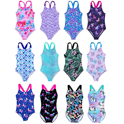 #ad Kids Girls One Piece Swimsuit Criss Cross Back Swimwear Bathing Suit Beachwear $13.33