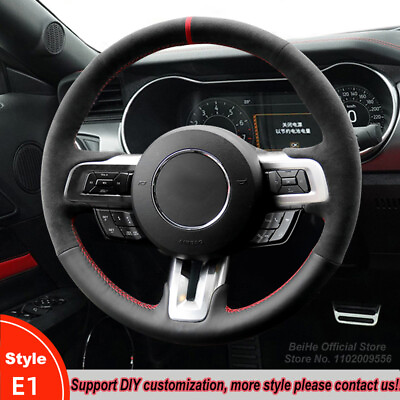 #ad DIY Custom Black Suede Leather Car Steering Wheel Cover For Ford Mustang 2015 19 $46.69