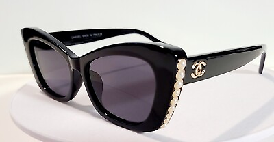 #ad CHANEL CH 5481 H c 622 s6 Sunglasses Pearls Black Gold CC Log women $178.87