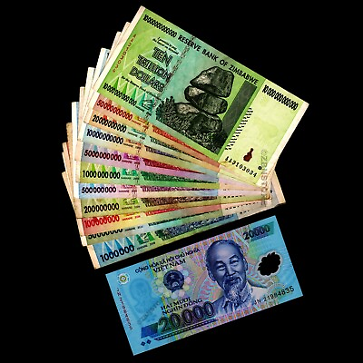 #ad 1 Million to 10 Trillion Zimbabwe Dollars 20000 Vietnam Dong Banknotes w COA $56.99