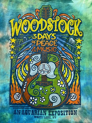 #ad Woodstock 3 Days of Peace amp; Music Graphic Band Tee Shirt Size Medium Liquid Blue $44.98