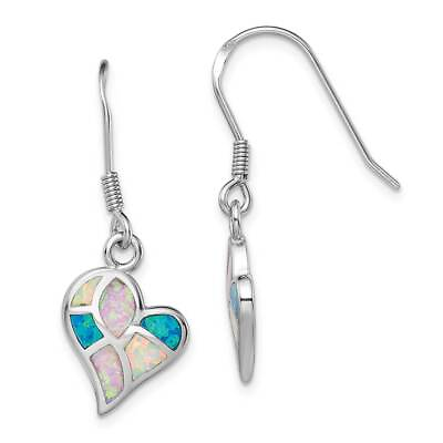 #ad Sterling Silver Rhodium White Pink Blue Created Opal Heart Earrings 1.3quot; $103.88