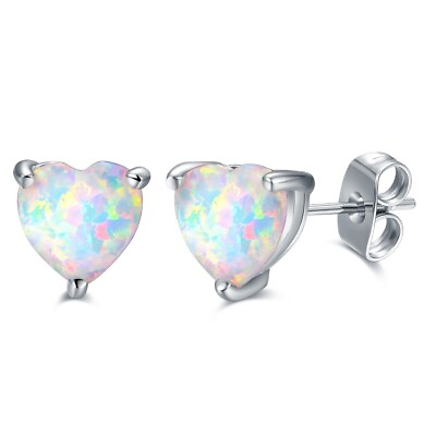 #ad #ad 18K White Gold Plated Heart Opal Stud Fancy Earrings By Peermont Jewelry $7.99
