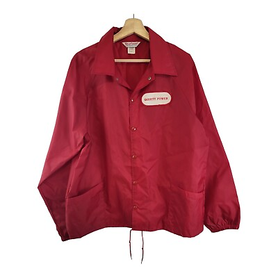 #ad Wear Guard Water Repellent Nylon Jacket Red Quiett Power Logo Vintage $12.50