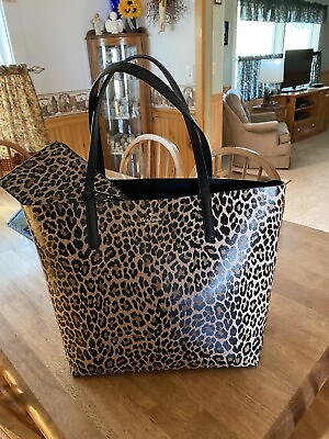 #ad Kate Spade Mya Reversible Tote Wristlet Black Leopard Print Shoulder Bag NWT $90.00