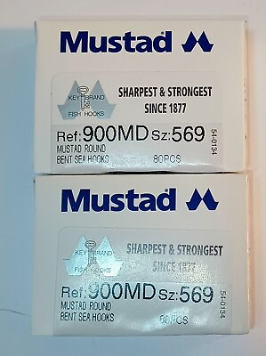 #ad Mustad amp; Son Round Bent Sea Hooks 6 Flatted Duratin 900MD Sz 569 160pc Fishing $13.95