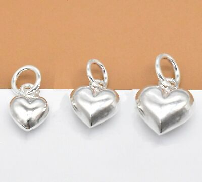 #ad Sterling Silver Heart Charms 3D 925 Silver Love Heart for Necklace Bracelet $4.91