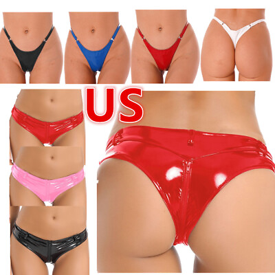 #ad US Women#x27;s Shiny Latex Wet Look Booty Shorts Low Rise Cheeky Hot Pants Panties $10.00