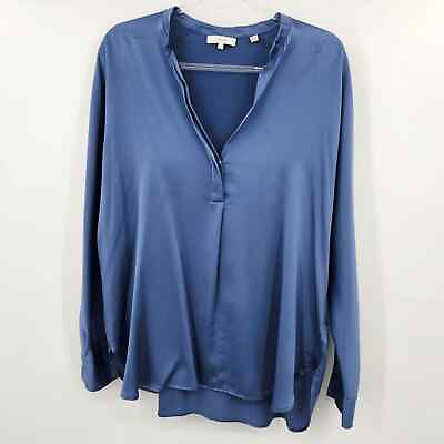 #ad Vince Long Sleeve V Neck Tunic Top Womens Size Large Blue Silk $74.95