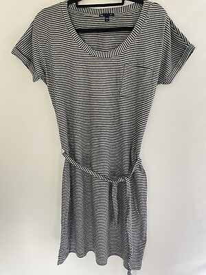 #ad Ladies Gap Jersey Charcoal amp; Grey Stripe T Shirt Dress With Belt Size M GBP 14.50