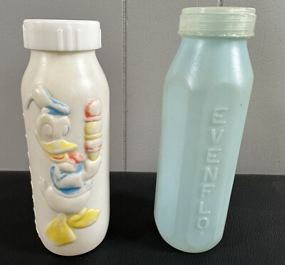 #ad Lot Of 2 Even Flo Plastic Baby Bottles Antique Vintage Made USA $19.98