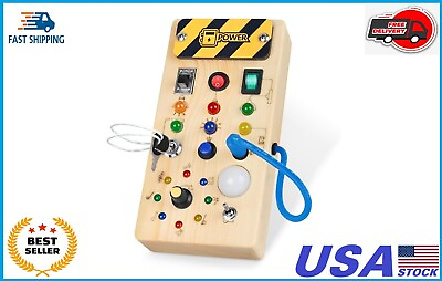 #ad Montessori Wooden Busy Board with 8 LED Light switchesSensory Toys Light Switch $32.59