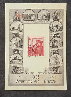 #ad WW2 WWII Nazi German Third Reich Adolf Hitler 50th Birthday stamp w card 1939 $12.99