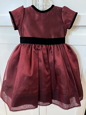 #ad Christmas Boutique Designs Girls Burgundy With Velvet Dress Size 2 $17.99