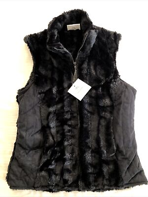 #ad NWT New PRIVATER QUARTERS touch Of mink VEST black Full Zip SMALL Faux Fur $23.96
