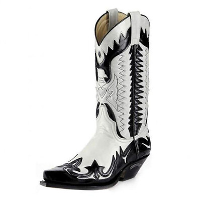 #ad Retro Mens Cowboy Exotic Embroidered Shoes Western Boot Broad Pointed Toe Mexico $54.99