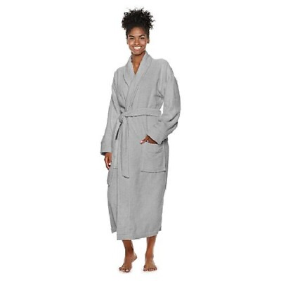 #ad Full Ankle Length Terry Shawl Bathrobe Turkish Cotton Robe Gray NEW One Size $34.95