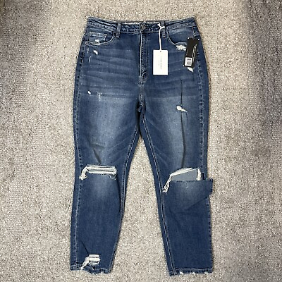 #ad Flying Monkey Black Label Distressed Denim Blue Jeans Womens Size 32 Frayed NWT $34.99