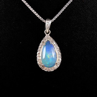 #ad 925 Sterling Silver Genuine Pear Ethiopian Fire Opal Pendant Necklace Jewelry $72.12