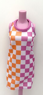 #ad Dress Barbie Short Of Check Pink And Orange New Doll Gift Fashion $9.79