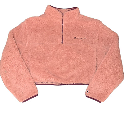 Champion High Pile Pullover Size XL 1 4 Zip Pink Rose Fleece Sherpa Cropped $19.99