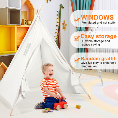 #ad Kids Teepee Tent Cotton Canvas Toddler Tent Foldable Teepee Indoor Outdoor $36.96