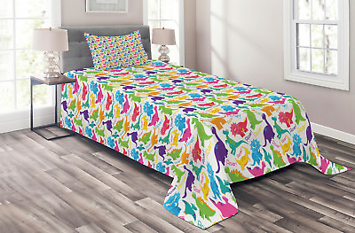 #ad Colorful Quilted Coverlet amp; Pillow Shams Set Wild Dinosaur Cartoon Print $59.99