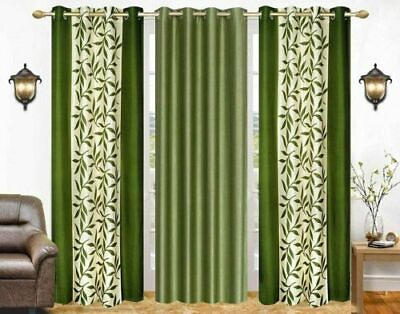 #ad 3 Piece Green Printed Eyelet Ringtop Door Window Curtain Set 5 7 9 Feet $48.40