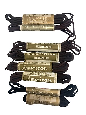 #ad Vintage Mercerized Shoe Laces 1940s Round 27” 36quot; 40” Lot Of 8 Brown Black $22.49