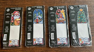 #ad Lot Of 4 Christmas Cross Stitch Bookmark Kits $21.99